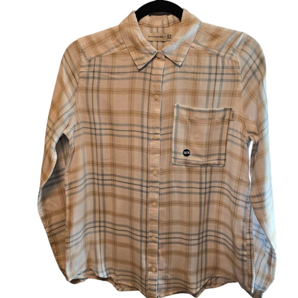 ABERCROMBIE KIDS GIRLS PLAID LONG SLEEVE SHIRT SIZE 15/16 SOFT FRONT POCKET NWT